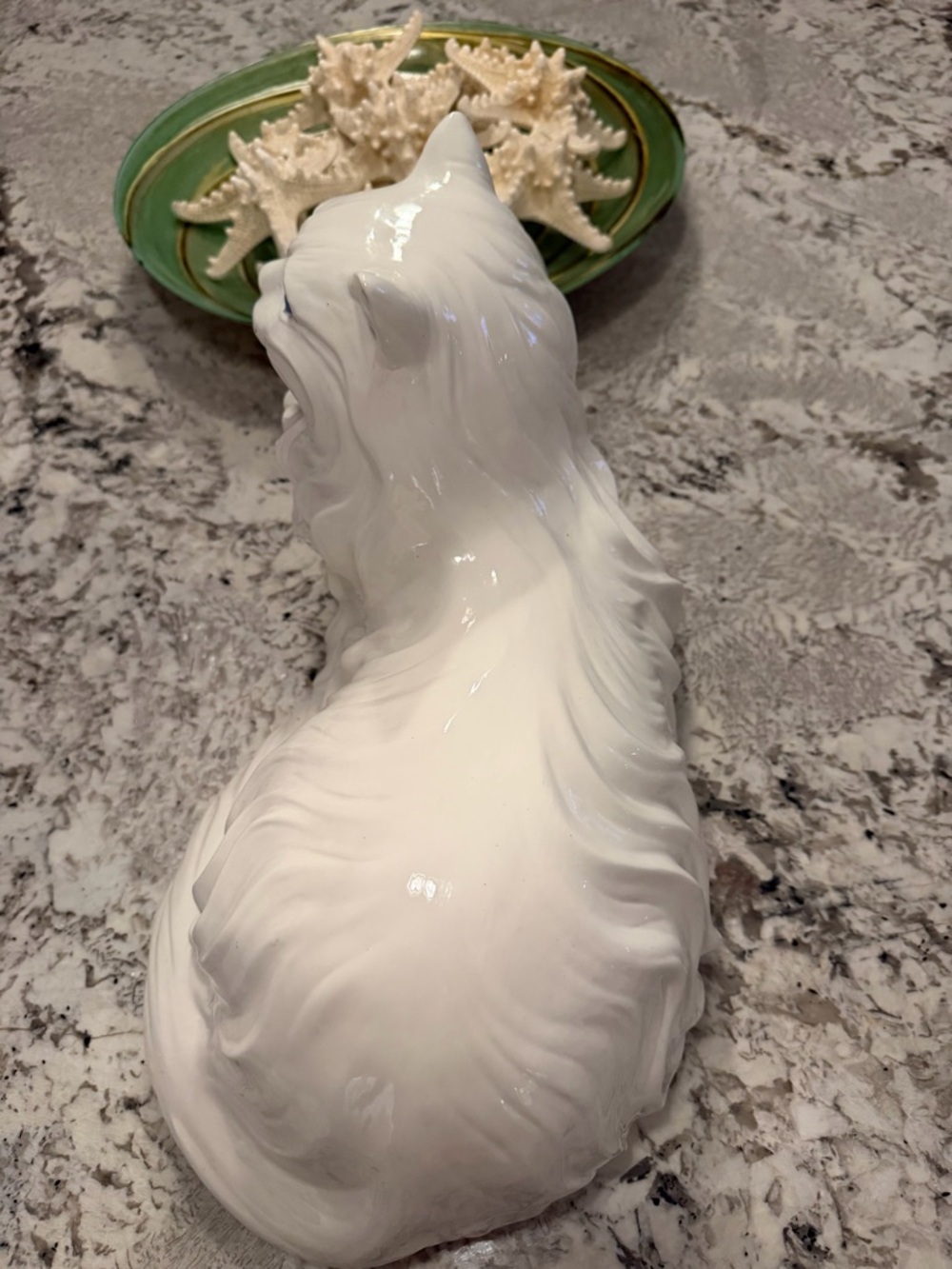Vintage Large Ceramic White Cat Laying Down Blue Eyes Figurine 16” - Picture 15 of 16
